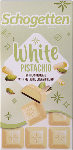 Шоколад белый SCHOGETTEN White pistachio с фисташковой начинкой и молочным шоколадом, 100г, изображение