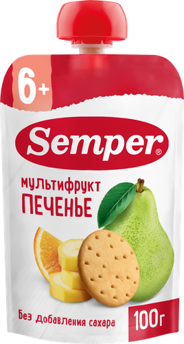 Пюре фруктово-злаковое SEMPER Мультифруктовое с печеньем, с 6 месяцев,  100г, фото