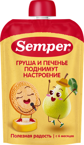 Пюре фруктово-злаковое SEMPER Мультифруктовое с печеньем, с 6 месяцев,  100г, вид