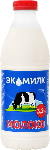 Молоко пастеризованное ЭКОМИЛК 3,2%, без змж, 900мл, крупный план