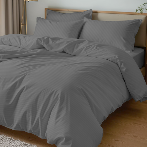 Пододеяльник HOMECLUB 175x215см (+/-3см), серый, страйп-сатин, Арт. ПНС175х215сер, детальное фото