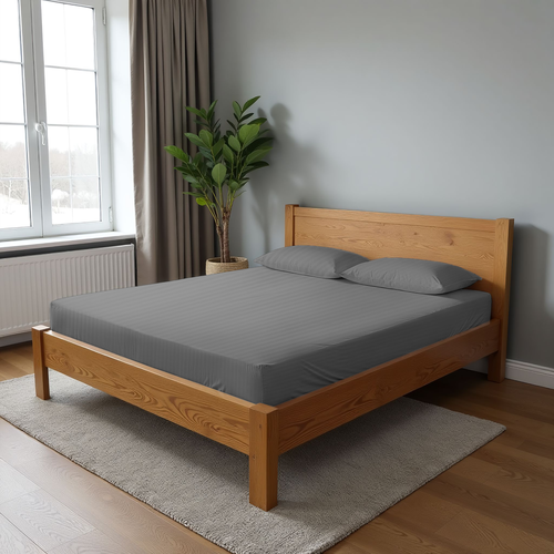 Простыня на резинке HOMECLUB 180x200см (+/-3см), серая, страйп-сатин, Арт. ПРНС180х200сер, фотография