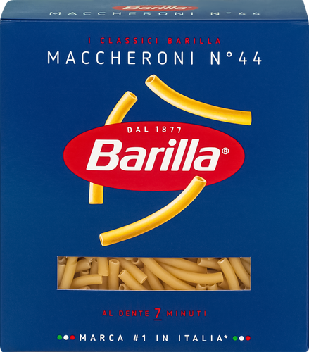 Макароны BARILLA Maccheroni №44 из твердых сортов пшеницы, группа А высший сорт, 450г, крупный план