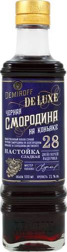 Настойка DEMIROFF Черная смородина на коньяке 21%, сладкая, 0.5л, крупный план