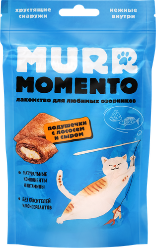 Лакомство для кошек MURR MOMENTO Подушечки с лососем и сыром, 60г, крупный план
