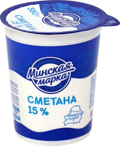 Сметана МИНСКАЯ МАРКА 15%, без змж, 380г, крупный план