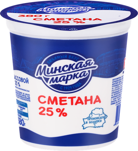 Сметана МИНСКАЯ МАРКА 25%, без змж, 380г, крупный план