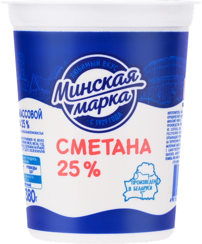 Сметана МИНСКАЯ МАРКА 25%, без змж, 380г, фото