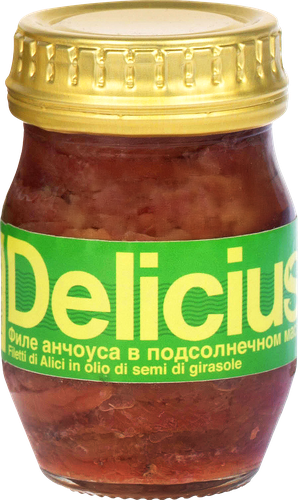 Анчоус DELICIUS филе в подсолнечном масле, 90г, фотография