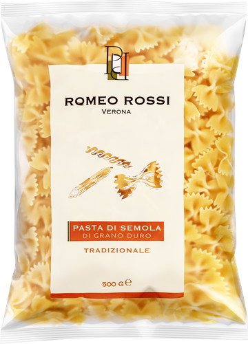 Паста ROMEO ROSSI Farfalle, из муки твердых сортов пшеницы, 500г, детальное фото