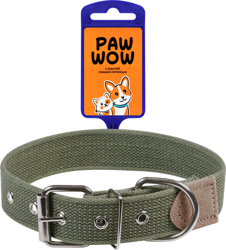 Ошейник для собак PAW WOW брезентовый 44–60см, хаки, изображение