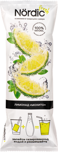Основа для напитка NORDIC FRESH Мохито, с соком лимона, лаймом и мятой, 52г, крупный план