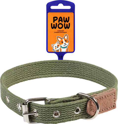 Ошейник для собак PAW WOW брезентовый 26–44см, хаки, вид