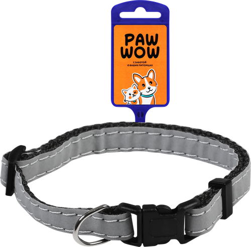 Ошейник PAW WOW синтетический светоотражающий 19–32см, черный, фото