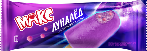 Фруктовый лед MAX Луналед, со вкусом земляники и мармеладом со вкусом бабл-гам, эскимо, 55г, картинка