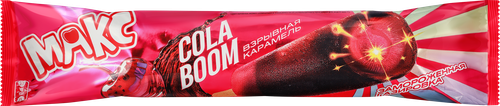 Фруктовый лед MAX Cola boom, со вкусом колы с вишней и взрывной карамелью, эскимо, 60г, вид
