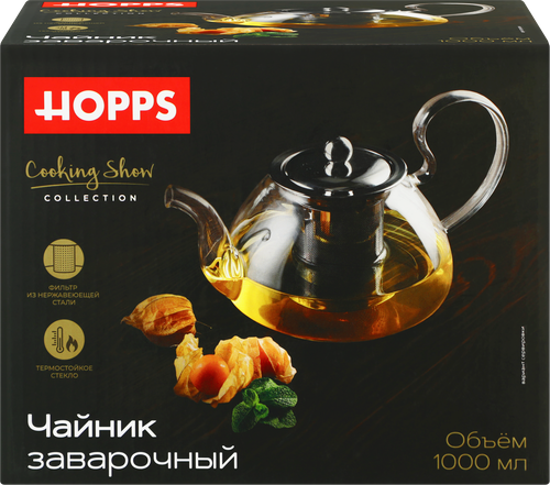 Чайник заварочный HOPPS стекло, 1л, Арт. 311024, картинка