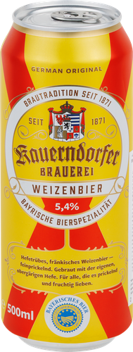 Пиво светлое KAUERNDORFER Weizenbier нефильтрованное пастеризованное осветленное 5,4%, 0,5л, вид