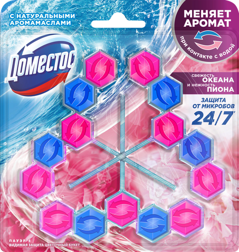 Блок для очищения унитаза ДОМЕСТОС Power 5 трио Цветочный букет, 150г, вид