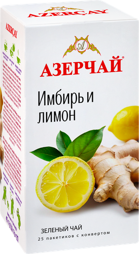 Чай зеленый АЗЕРЧАЙ Байховый с имбирем и лимоном, 25пак, детальное фото