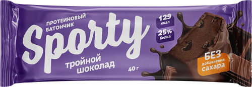 Батончик протеиновый SPORTY Тройной шоколад, глазированный, 40г, крупный план