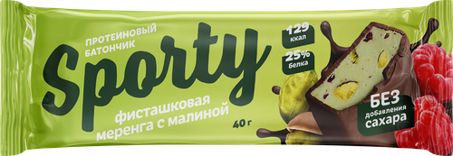 Батончик протеиновый SPORTY Фисташковая меренга с малиной, глазированный, 40г, картинка