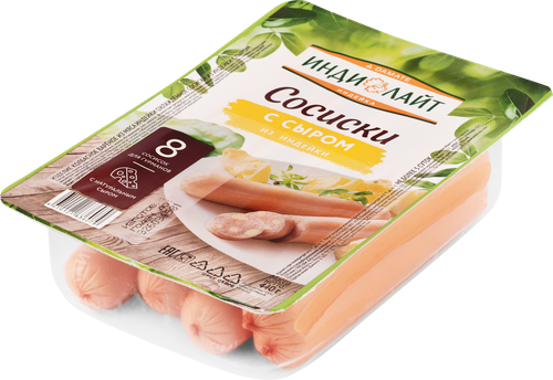 Сосиски ИНДИЛАЙТ из индейки с сыром, 440г, картинка