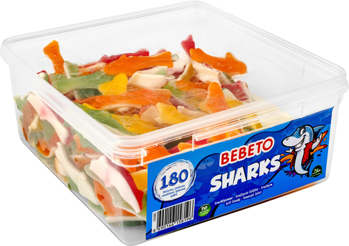Мармелад жевательный BEBETO Sharks со вкусом ананаса, малины, апельсина, яблока и ванили, 1,08кг, крупный план