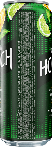 Напиток пивной HOOCH Супер с соком манго и лайма пастеризованный 6,5%, 0,45л, крупный план