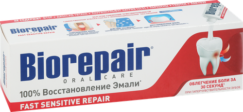 Зубная паста BIOREPAIR Fast Sensitive для чувствительных зубов, 75мл, крупный план