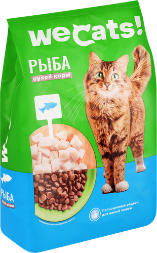 Корм сухой для взрослых кошек WECATS с рыбой, полнорационный, 400г, картинка