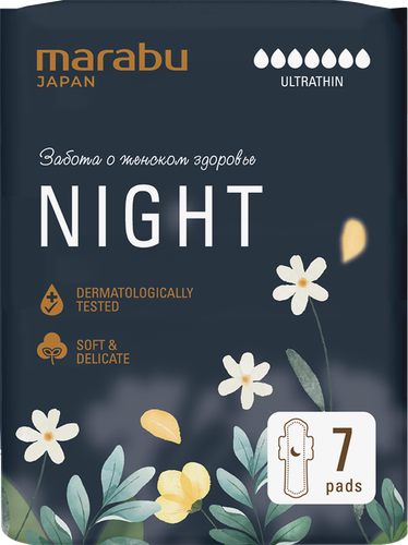 Прокладки MARABU Botanica 7 капель, ночные, 7шт, изображение