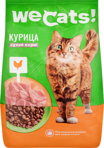 Корм сухой для взрослых кошек WECATS с курицей, полнорационный, 800г, картинка