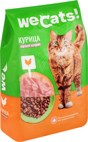 Корм сухой для взрослых кошек WECATS с курицей, полнорационный, 800г, картинка