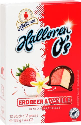 Конфеты шоколадные HALLOREN Erdbeer & Vanille, со вкусом клубники и ванили, 125г, фото