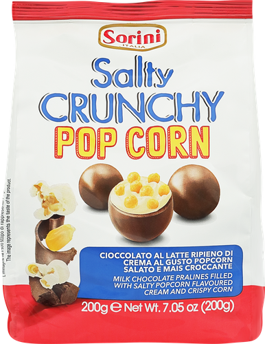 Конфеты HDI Salty Crunchy Popcorn пралине с кремом и хрустящей кукурузой, 200г, фотография