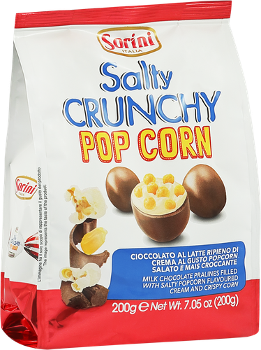 Конфеты HDI Salty Crunchy Popcorn пралине с кремом и хрустящей кукурузой, 200г, детальное фото