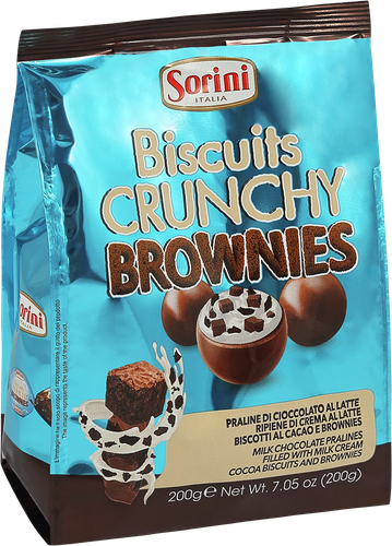 Конфеты HDI Biscuit Crunchy Brownies пралине с шоколадным печеньем, 200г, крупный план