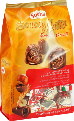 Конфеты HDI Scacco Matto пралине с ореховым кремом и злаками, 250г, крупный план