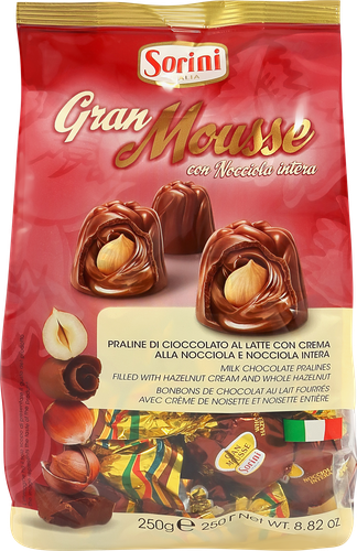 Конфеты HDI Gran Mousse пралине с ореховым кремом и цельным фундуком, 250г, вид