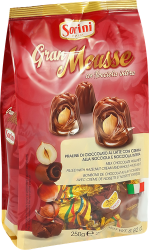 Конфеты HDI Gran Mousse пралине с ореховым кремом и цельным фундуком, 250г, фотография
