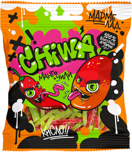 Мармелад жевательный CHIWA Кислый спагетти со вкусом манго и чили, 90г, изображение