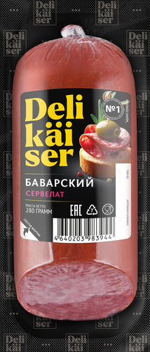 Колбаса варено-копченая DELIKAISER Сервелат Баварский, 280г, вид