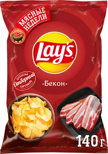 Чипсы картофельные LAY'S Бекон, 140г, крупный план