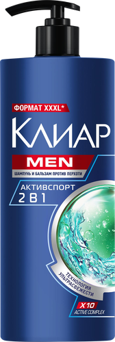 Шампунь-бальзам-ополаскиватель мужской КЛИАР MEN Активспорт, против перхоти 2в1, 1000мл, изображение