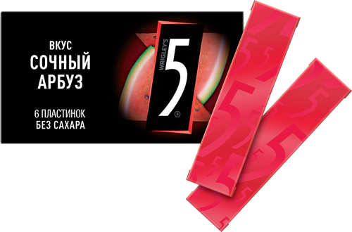 Жевательная резинка FIVE Сочный арбуз, без сахара, 15,6г, детальное фото