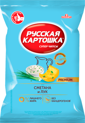 Чипсы картофельные РУССКАЯ КАРТОШКА со вкусом сметаны и лука, 230г, фотография