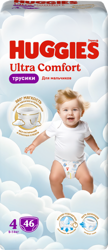 Подгузники-трусики для мальчиков HUGGIES Ultra Comfort 4 9–14кг, 46шт, картинка