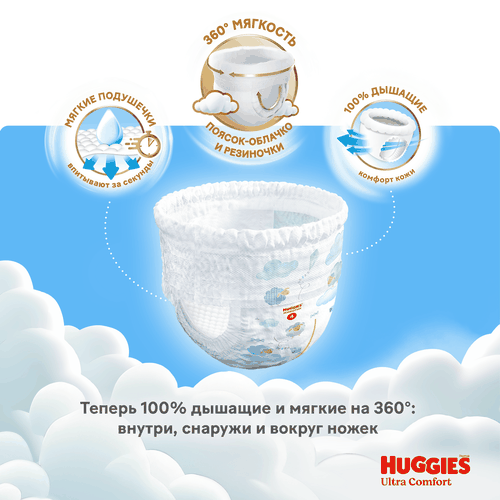 Подгузники-трусики для мальчиков HUGGIES Ultra Comfort 4 9–14кг, 46шт, картинка
