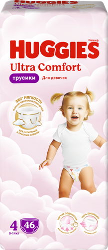 Подгузники-трусики для девочек HUGGIES Ultra Comfort 4 9–14кг, 46шт, крупный план